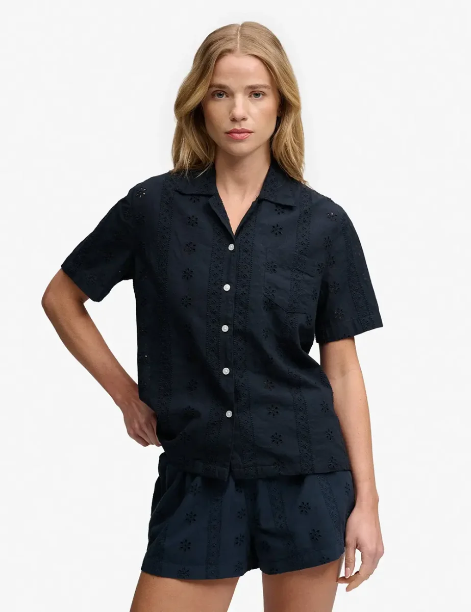 Superdry Heritage Broderie Shirt | Navy