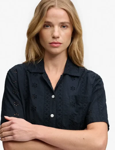 Superdry Heritage Broderie Shirt | Navy