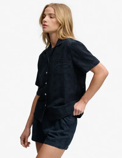 Superdry Heritage Broderie Shirt | Navy