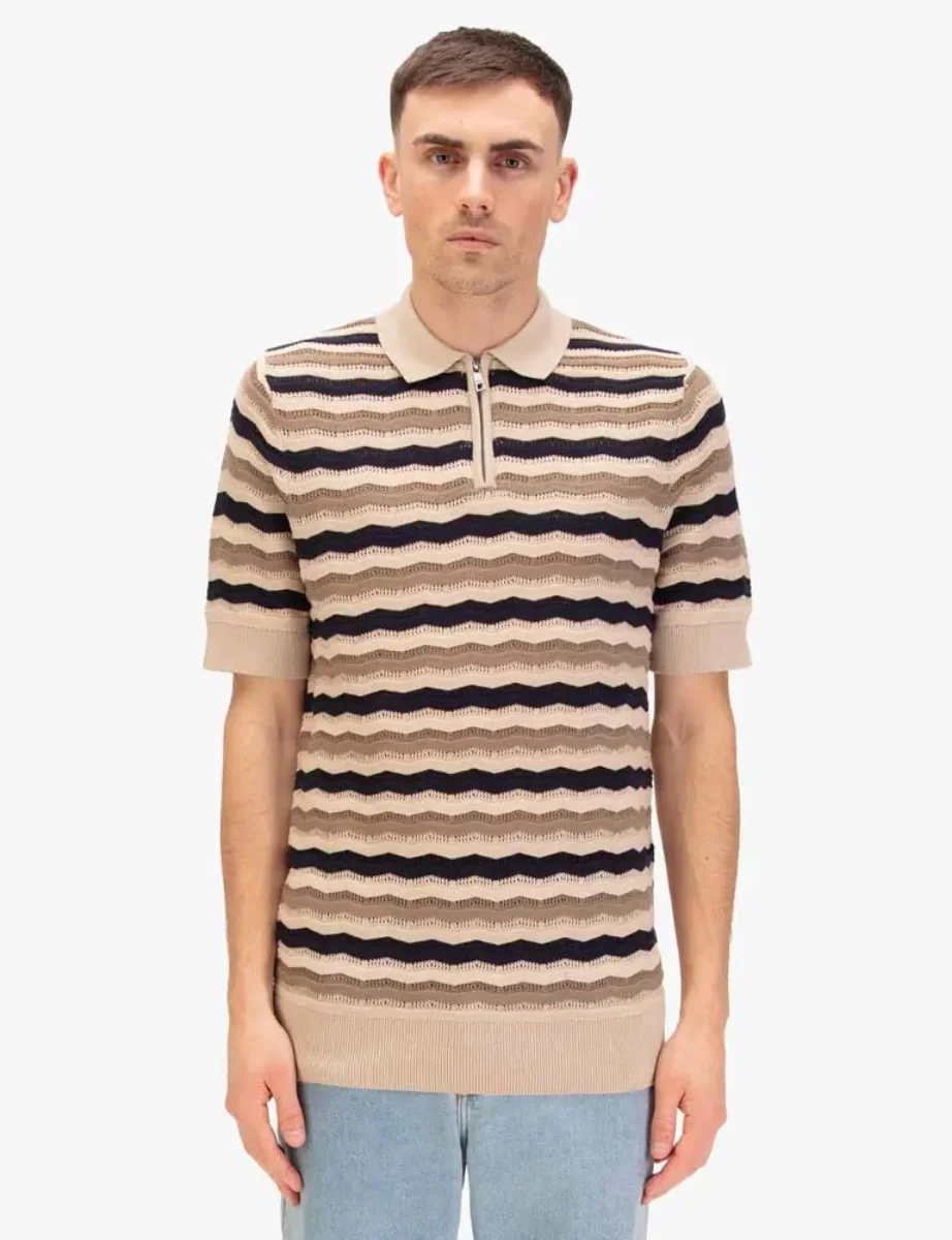 Picture of Luke 1977 Maughold Knitted Polo | Navy/Cream