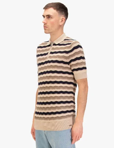 Picture of Luke 1977 Maughold Knitted Polo | Navy/Cream