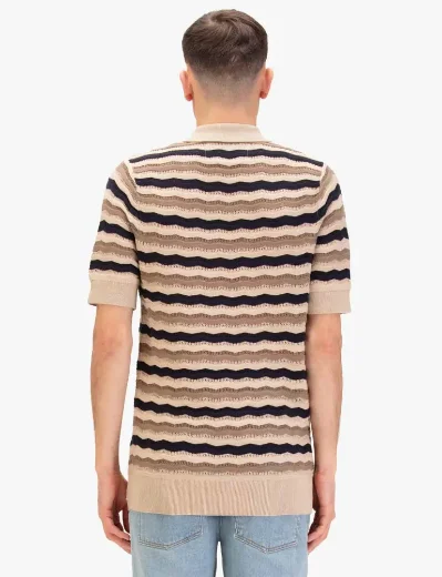 Picture of Luke 1977 Maughold Knitted Polo | Navy/Cream