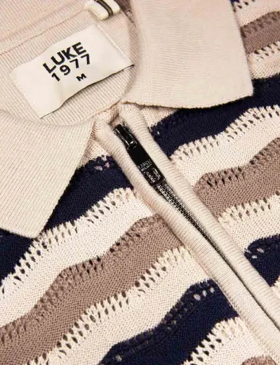 Picture of Luke 1977 Maughold Knitted Polo | Navy/Cream