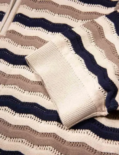 Picture of Luke 1977 Maughold Knitted Polo | Navy/Cream