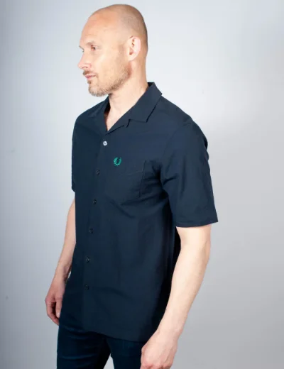 Fred Perry Seersucker Revere Collar Shirt | Navy
