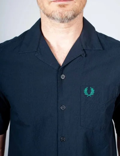 Fred Perry Seersucker Revere Collar Shirt | Navy