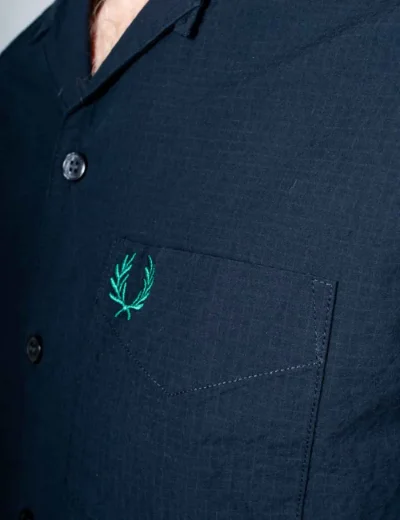 Fred Perry Seersucker Revere Collar Shirt | Navy