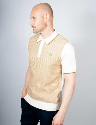 Fred Perry Tonic Waffle Knitted Polo | Ecru