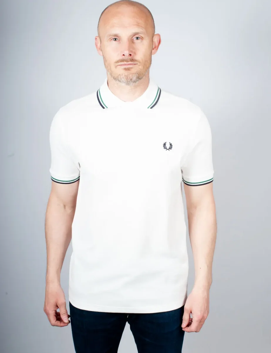Fred Perry Twin Tipped Polo | Snow White/Green/Navy
