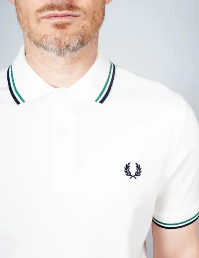 Fred Perry Twin Tipped Polo | Snow White/Green/Navy