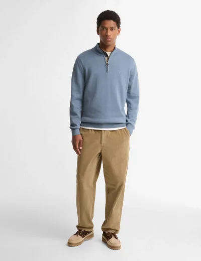 Barbour Cotton Half Zip Knitted Jumper | Light Blue