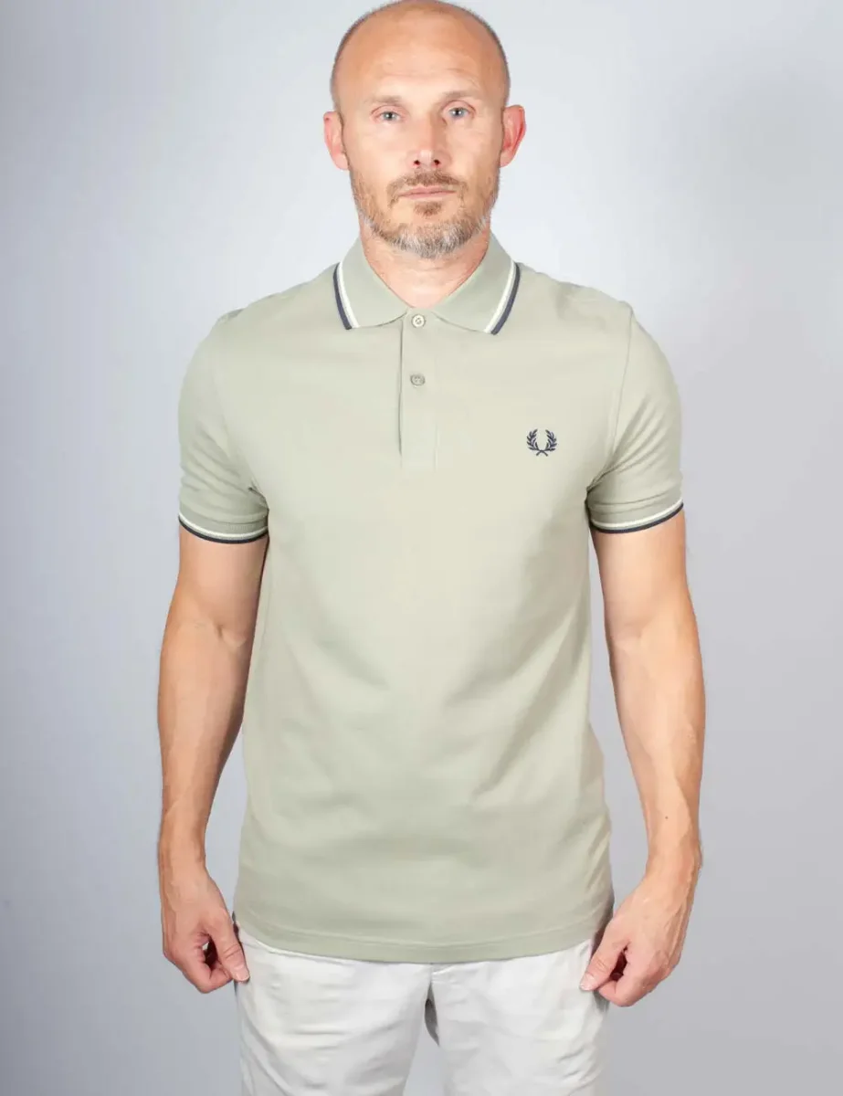 Picture of Fred Perry Mens Twin Tipped Polo Shirt | Seagrass / Ecru / Dark Airforce