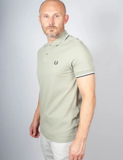 Picture of Fred Perry Mens Twin Tipped Polo Shirt | Seagrass / Ecru / Dark Airforce
