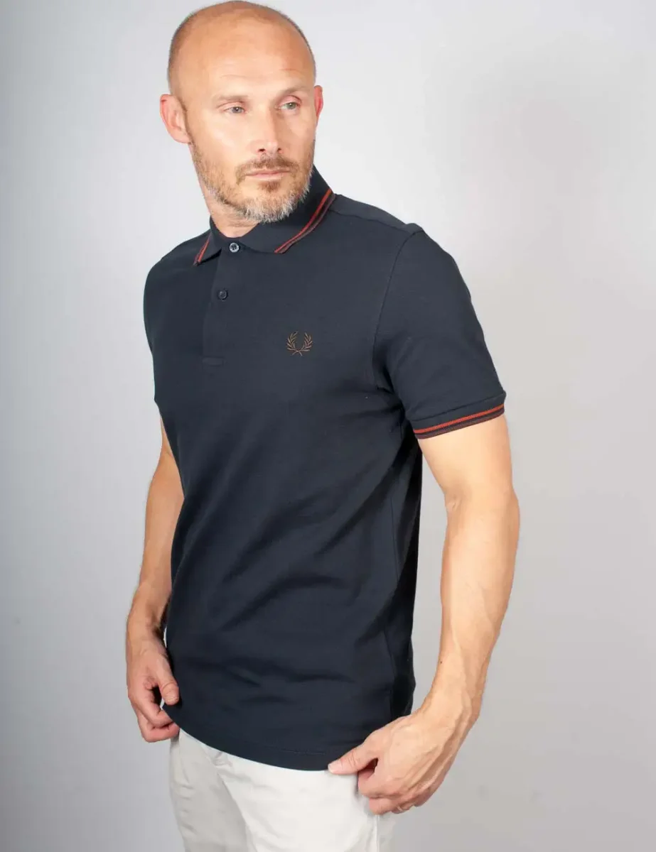 Picture of Fred Perry Mens Twin Tipped Polo Shirt | Navy / Brandy 