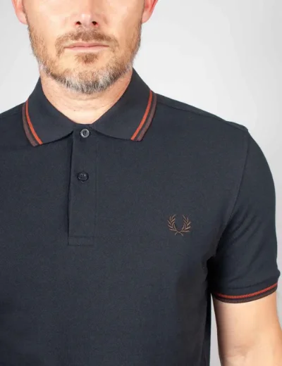 Picture of Fred Perry Mens Twin Tipped Polo Shirt | Navy / Brandy 