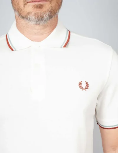 Picture of Fred Perry Mens Twin Tipped Polo | Snow White / Blue / Brandy