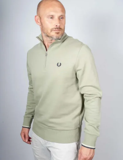 Picture of Fred Perry Half Zip Sweatshirt | Seagrass / Ecru / Dark Airforce