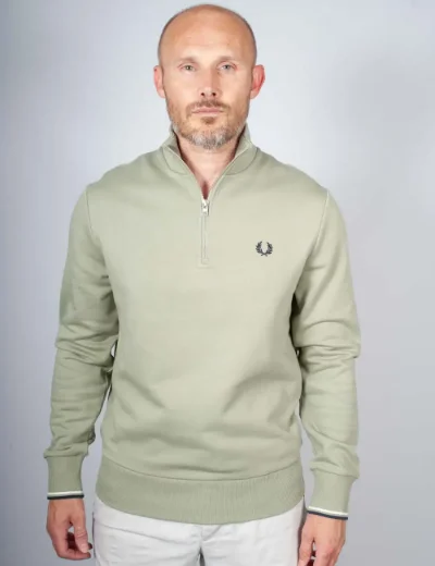 Picture of Fred Perry Half Zip Sweatshirt | Seagrass / Ecru / Dark Airforce
