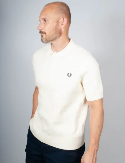 Picture of Fred Perry Mens Pointelle Knitted Polo Shirt | Ecru