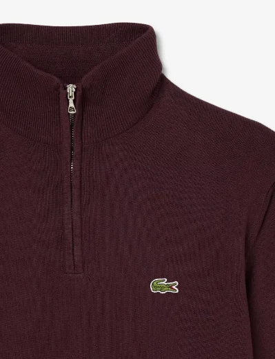 Lacoste Mens Zipped High Neck Cotton Sweater | Dark Burgundry