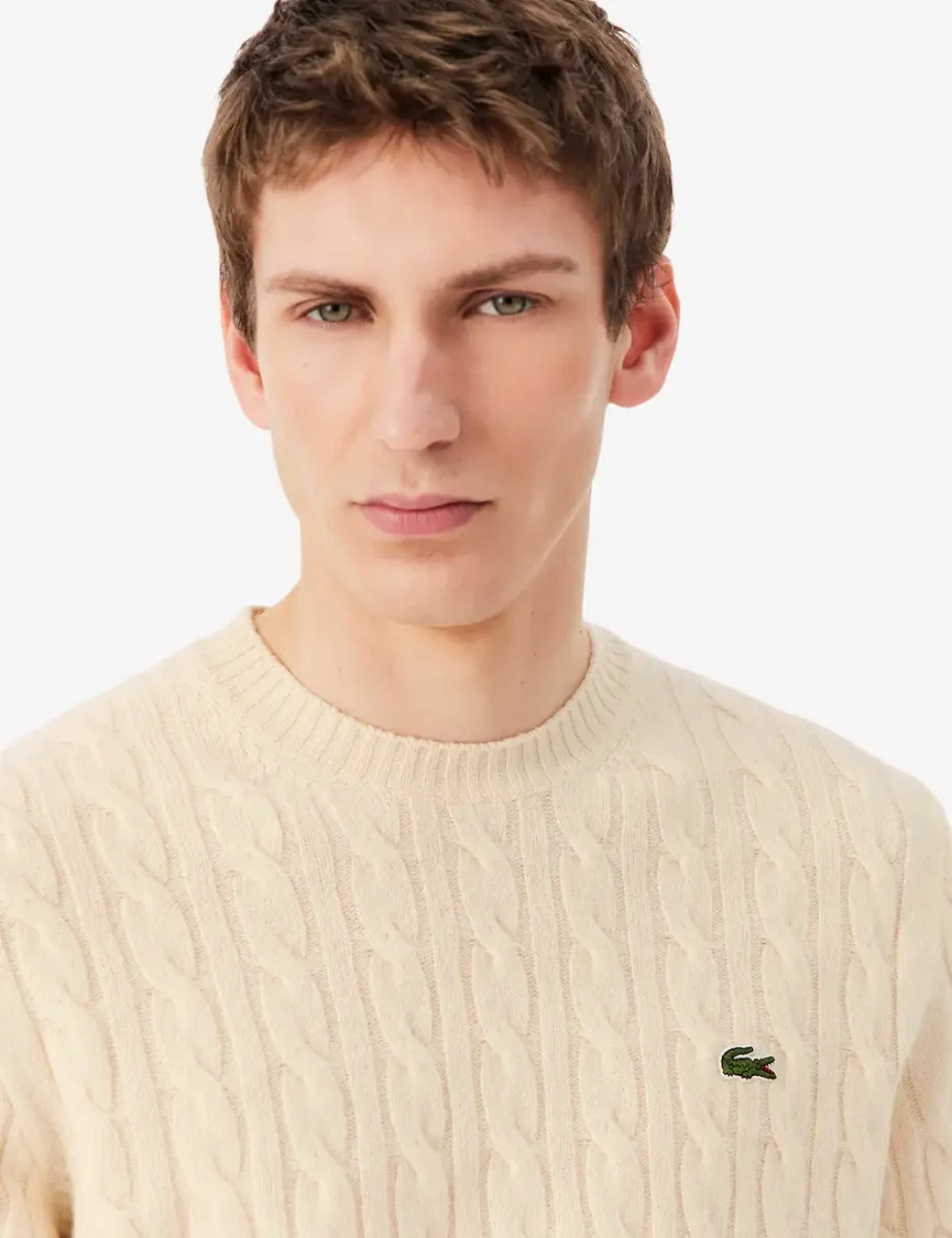 Lacoste Wool Knit Crew Neck Jumper | Ecru White