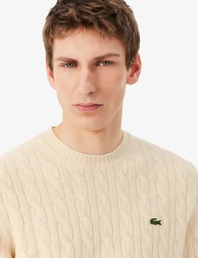 Lacoste Wool Knit Crew Neck Jumper | Ecru White