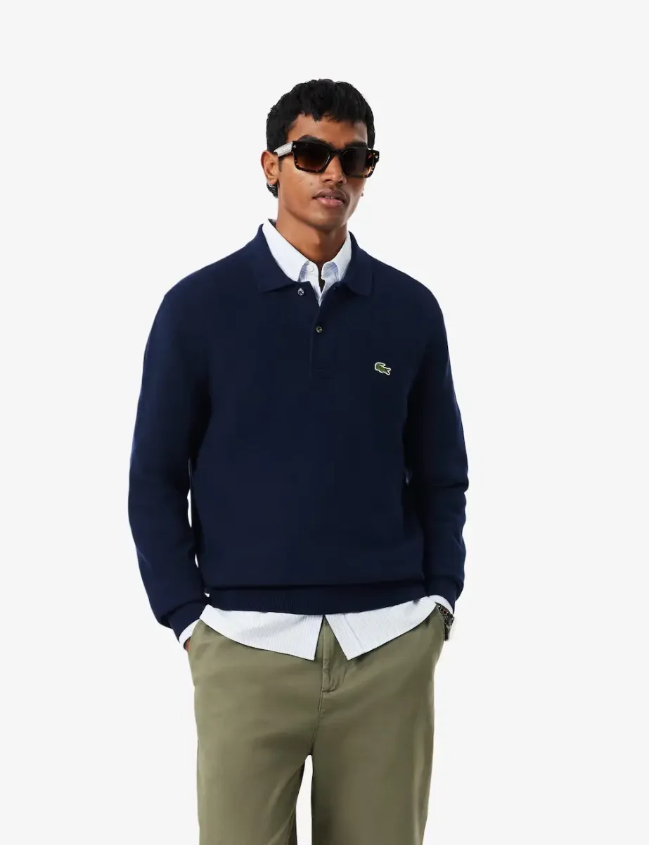 Lacoste Mens Classic Fit Long Sleeve Knitted Polo | Midnight Blue