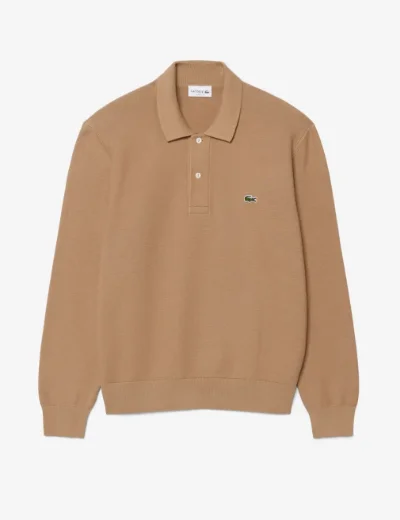 Lacoste Mens Classic Fit Long Sleeve Knitted Polo | Brown 