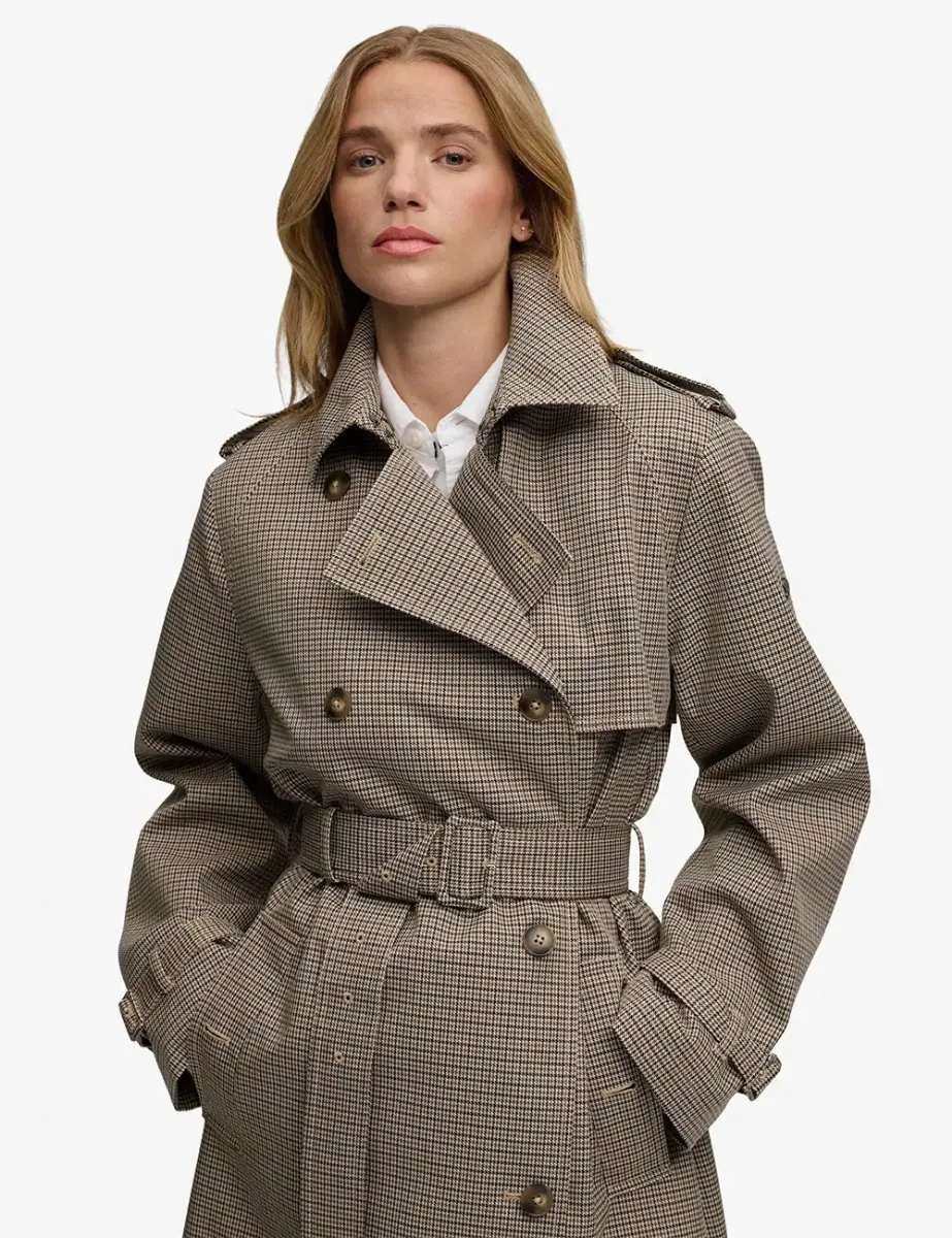 Superdry Micro Check Trenchcoat | Brown Micro Houndstooth