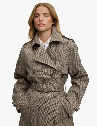 Superdry Micro Check Trenchcoat | Brown Micro Houndstooth