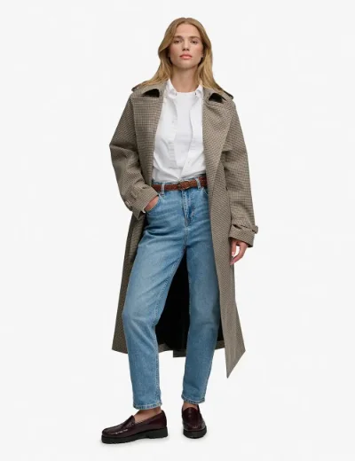 Superdry Micro Check Trenchcoat | Brown Micro Houndstooth