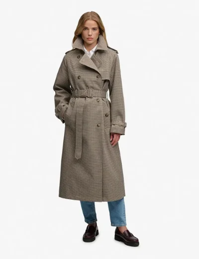 Superdry Micro Check Trenchcoat | Brown Micro Houndstooth