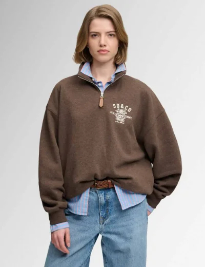 Picture of Superdry Womens Country Club Half Zip Sweatshirt | Brown Marl