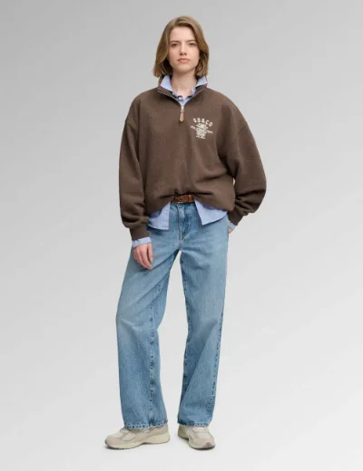 Picture of Superdry Womens Country Club Half Zip Sweatshirt | Brown Marl