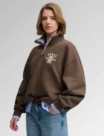 Picture of Superdry Womens Country Club Half Zip Sweatshirt | Brown Marl