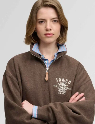 Picture of Superdry Womens Country Club Half Zip Sweatshirt | Brown Marl