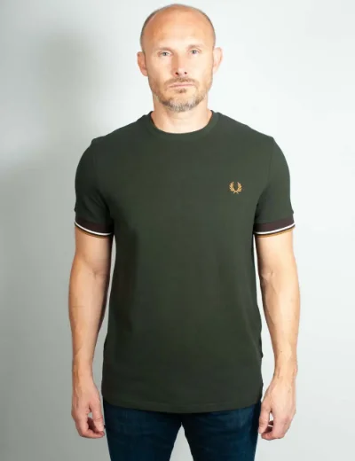 Fred Perry Mens Twin Tipped Cuff T-Shirt | Night Green