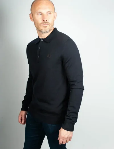 Fred Perry Long Sleeve Knitted Polo Shirt | Navy