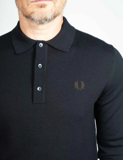 Fred Perry Long Sleeve Knitted Polo Shirt | Navy