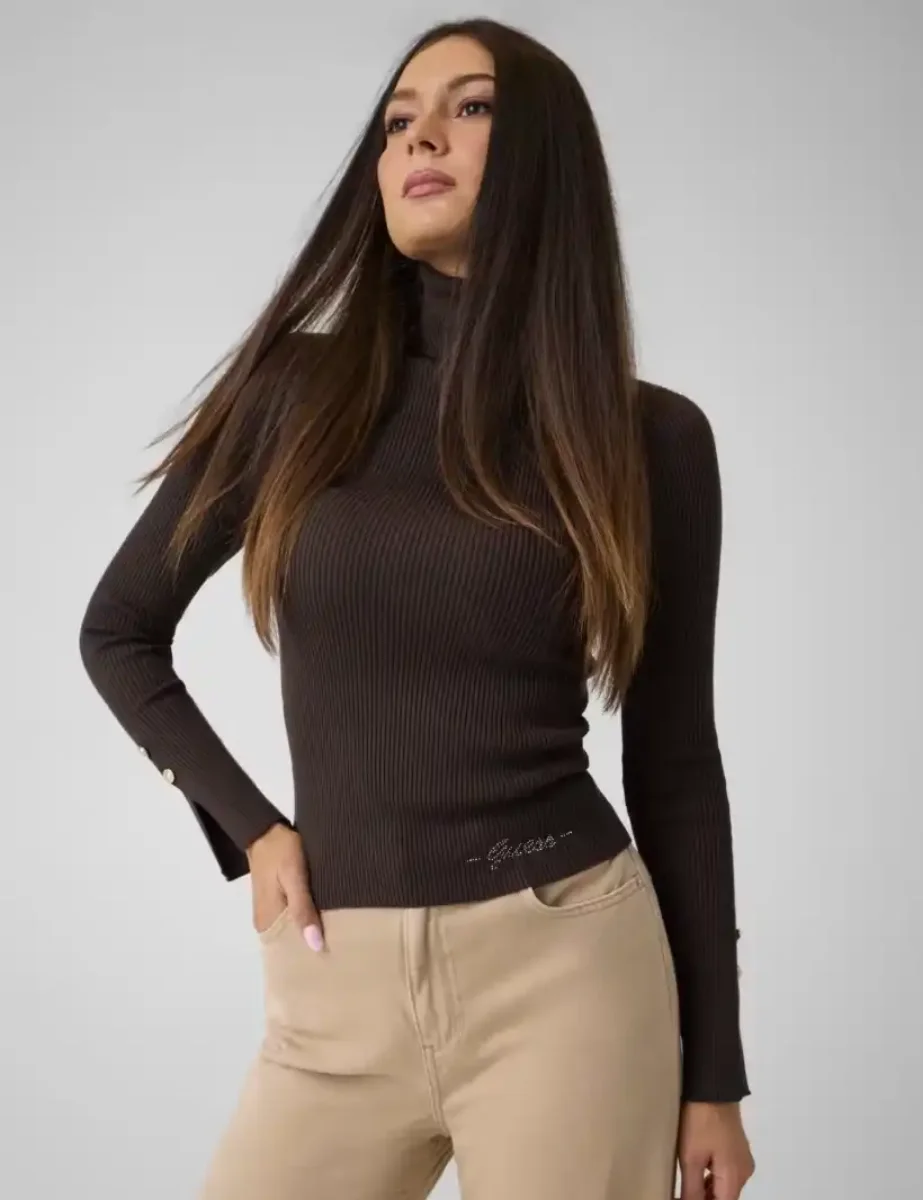 Guess Womens Ellie Turtle Neck Sweater | Brown
