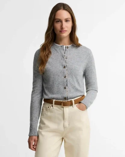 Barbour Womens Pendle Cardigan | Grey Marl / Birchwood Tartan