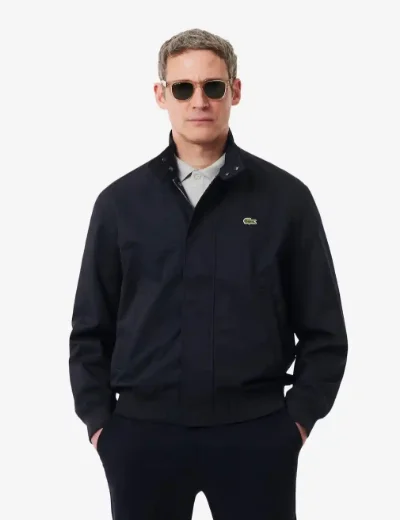 Lacoste Mens Water-Repellent Twill Harrington Jacket / Navy