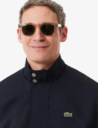 Lacoste Mens Water-Repellent Twill Harrington Jacket / Navy