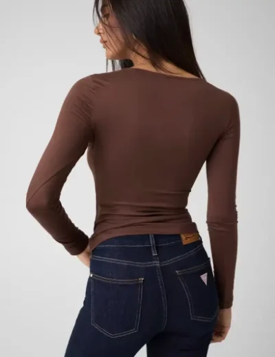 Guess Womens Long Sleeve 4G Jewel Top / Brown