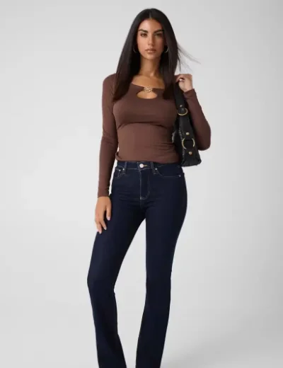 Guess Womens Long Sleeve 4G Jewel Top / Brown