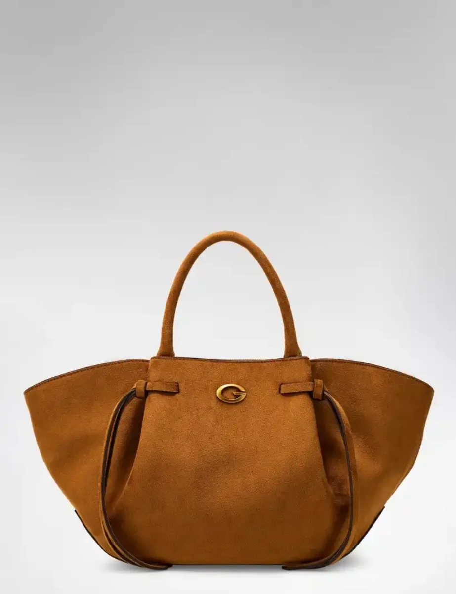 Guess Womens Allegra Faux Suede Handbag | Tan