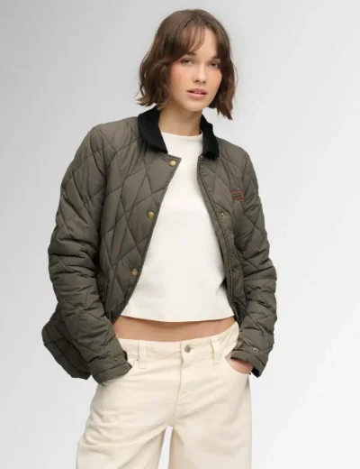 Superdry Womens Cord Trimmed Liner Jacket | Khaki