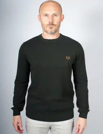 Fred Perry Mens Pique Stitch Jumper  | Night Green