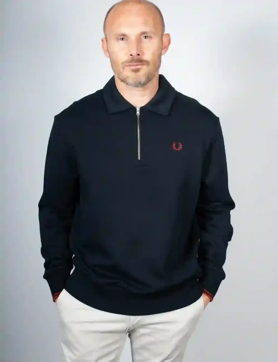 Fred Perry Mens Half Zip Collared Sweatshirt | Navy