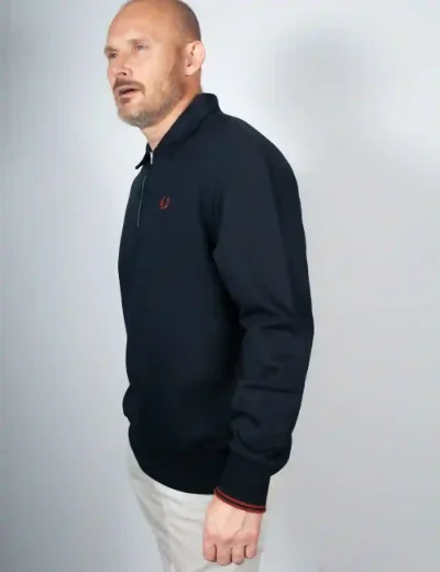 Fred Perry Mens Half Zip Collared Sweatshirt | Navy